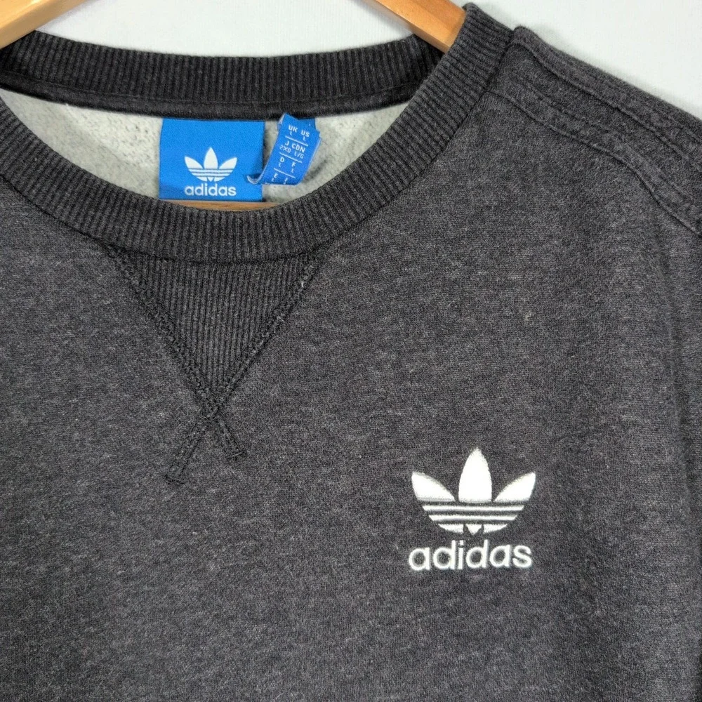 Adidas Black Dark Gray Crewneck Sweatshirt size L Stripes Trefoil